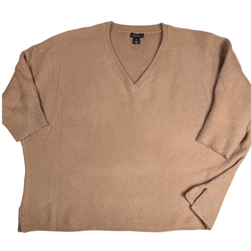 Halogen Womens Brown V-Neck Oversized Knit Sweater Side Slit Size M RN51323